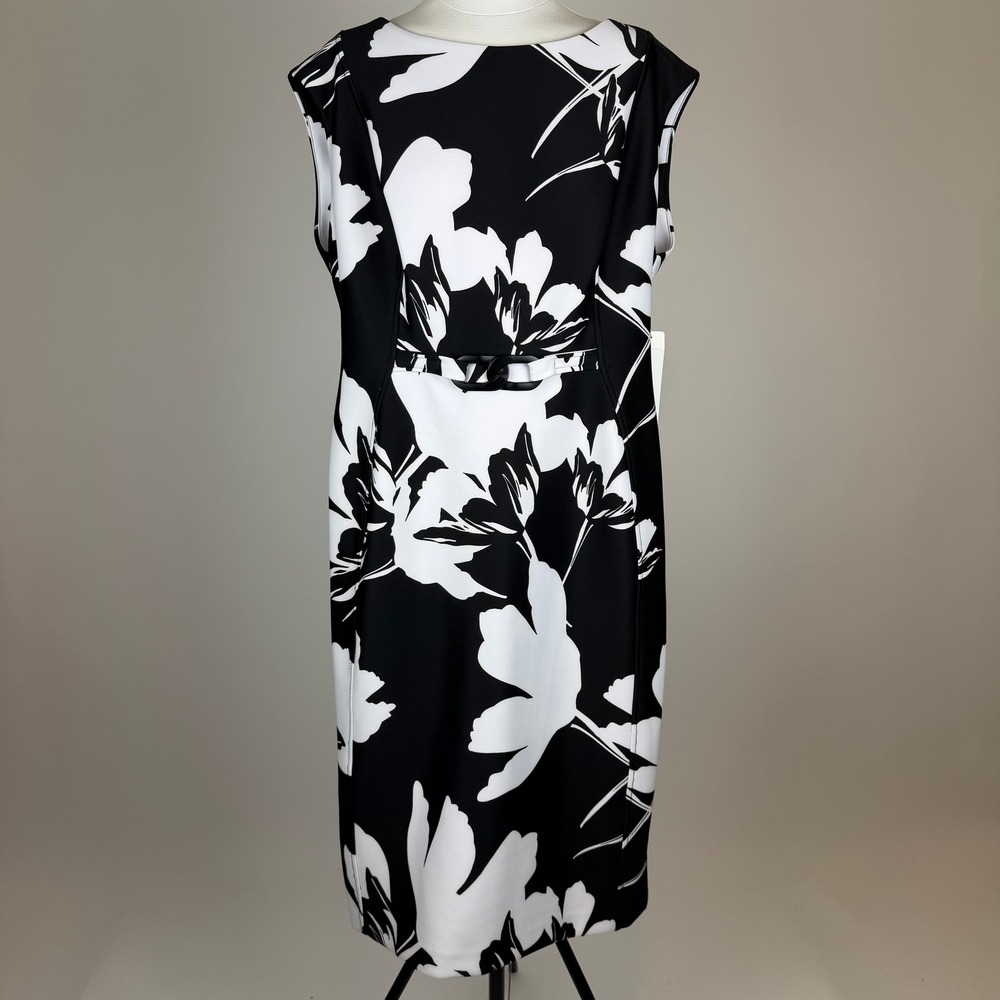 NWD Calvin Klein Black/White Floral Sleeveless Scuba Sheath Midi Dress Size 16
